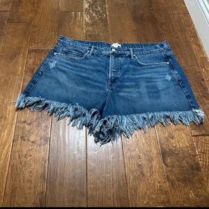 Good American Blue Frayed Jean Shorts